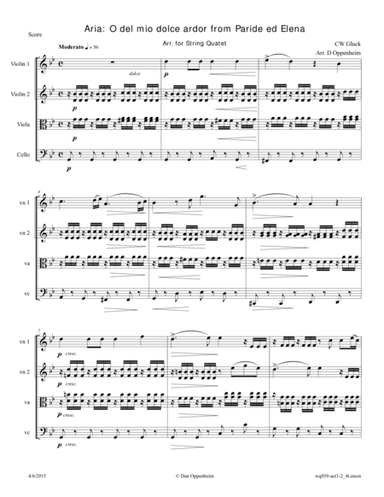 Gluck: Aria from Paride ed Elena "O del mio dolce ardor" arr. for String Quartet (arr. D Oppenheim)