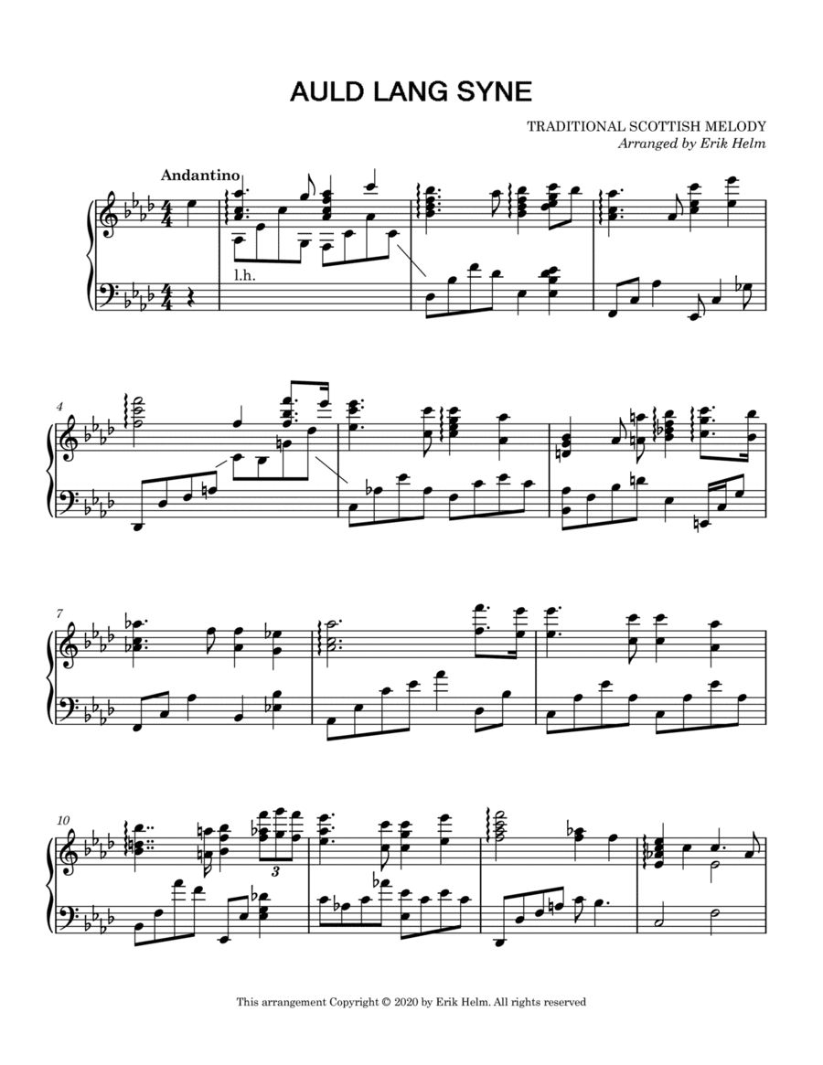 Auld Lang Syne (piano solo) (arr. Erik Helm)