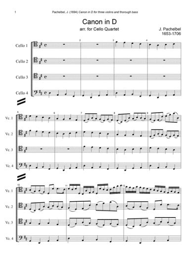 J. Pachelbel - Canon in D-dur, arr. for Cello Quartet (arr. Xlomeg)