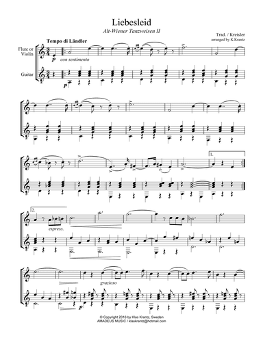 Liebesleid for flute or violin and guitar (arr. K. Krantz)