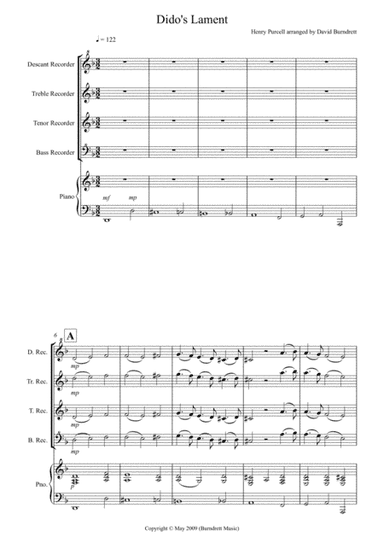 Dido's Lament for Recorder and Piano (arr. David Burndrett)