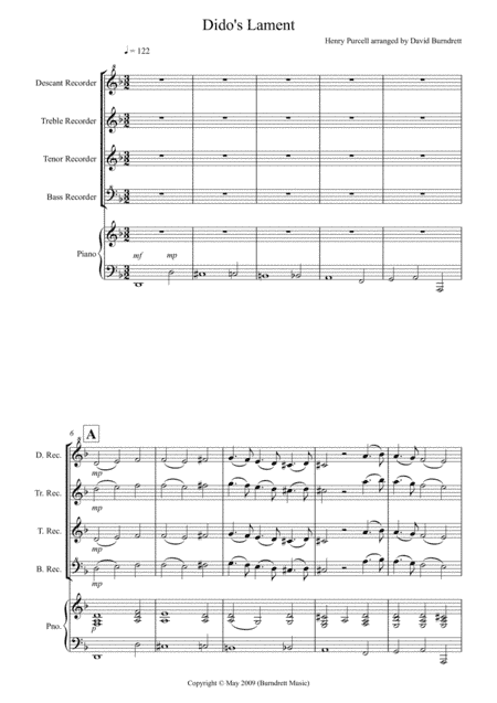 Dido's Lament for Recorder and Piano (arr. David Burndrett)