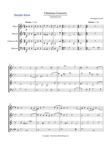 CHRISTMAS CONCERTO - WOODWIND QUARTET - Adagio and Allegro Movements,  Concerto VIII Op. 6 No. 8, Fa (arr. Sherry Lewis)