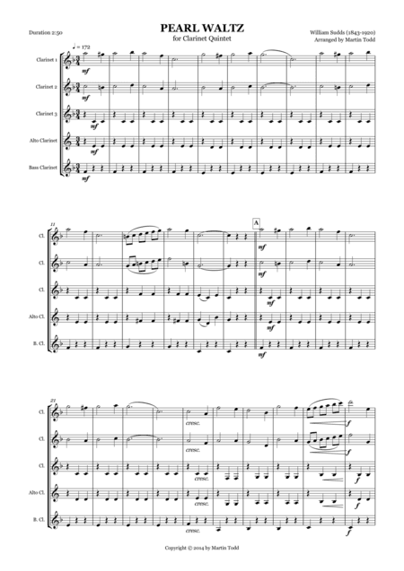 Pearl Waltz for Clarinet Quintet (arr. Martin Todd)