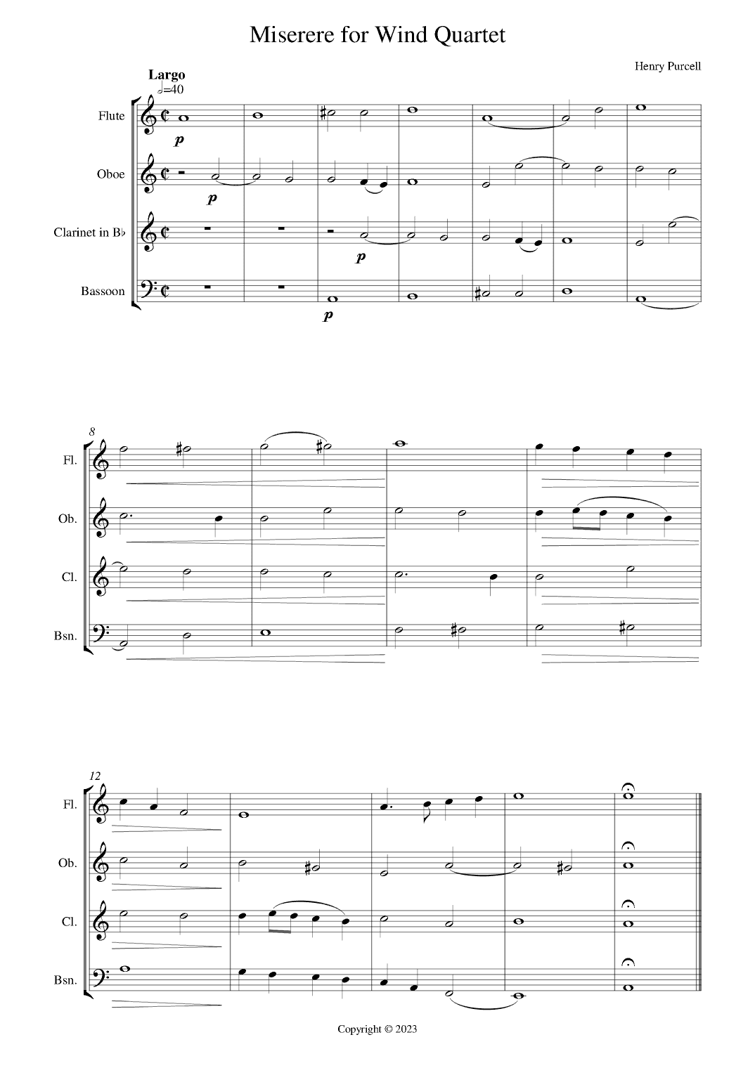 Miserere for Wind Quartet (arr. Alex Tinlin)