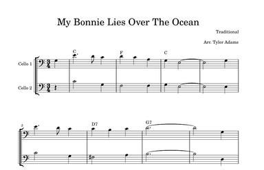 My Bonnie Lies Over The Ocean (Easy Cello Duet) (arr. Tyler Adams)