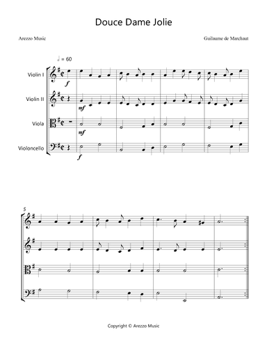 Douce Dame Jolie - String Quartet Arrangement (arr. Arezzo Music)
