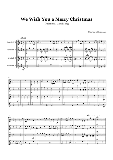 We Wish you a Merry Christmas for Horn in F Quartet (arr. Rika K.)