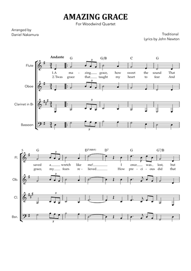 Amazing Grace (for Woodwind Quartet) (arr. Daniel Nakamura)
