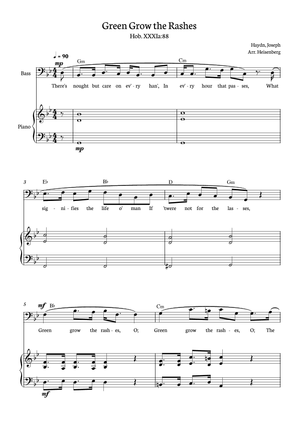 Joseph Haydn - Green Grow The Rashes for Bass with Piano and chords in G minor. (arr. Heisenberg)