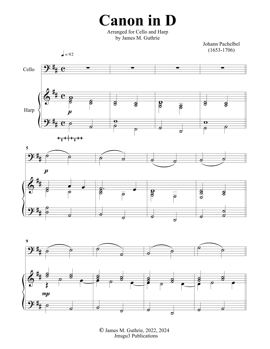 Pachelbel: Canon for Cello & Harp (arr. James M. Guthrie)