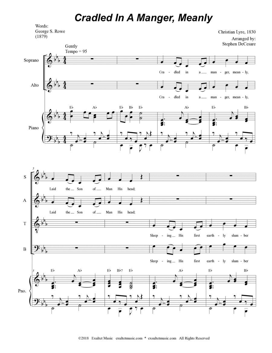 Cradled In A Manger, Meanly (Vocal Quartet - (SATB) (arr. Stephen DeCesare)