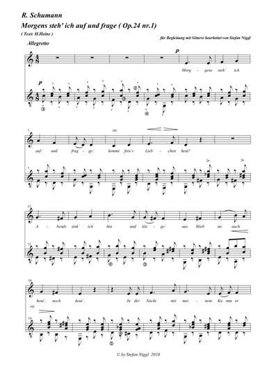 Morgens steh' ich auf und frage , op.24 no.1 for Voice and  Guitar (arr. Stefan Niggl)