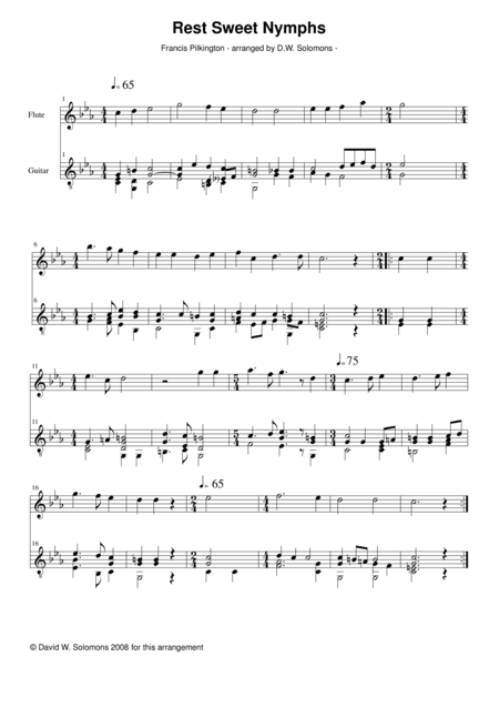 Rest sweet nymphs for flute and guitar (arr. David Warin Solomons)