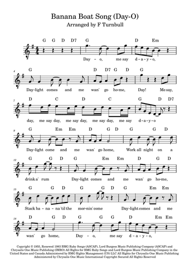 Day-o (the Banana Boat Song) (arr. F Turnbull)