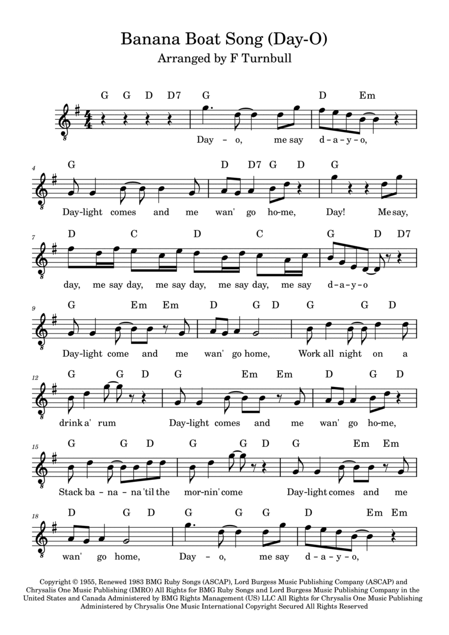 Day-o (the Banana Boat Song) (arr. F Turnbull)