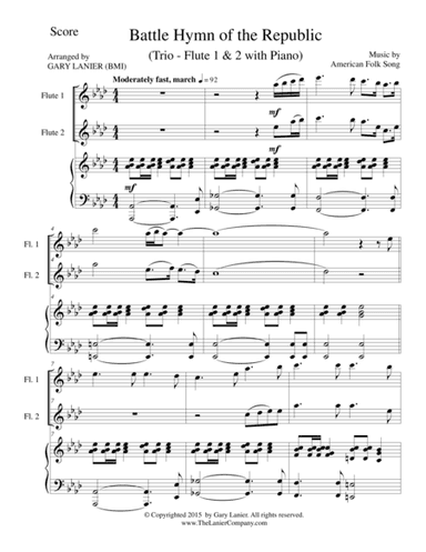BATTLE HYMN OF THE REPUBLIC (Trio– Flute 1, Flute 2 and Piano/Score and Parts) (arr. Gary Lanier)