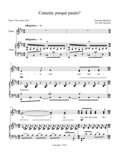 Corazon, porque pasais? (arr. Joel Thoreson)