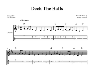 Deck The Halls - For Ukulele in D (with TAB) (arr. Yuri Noronha)
