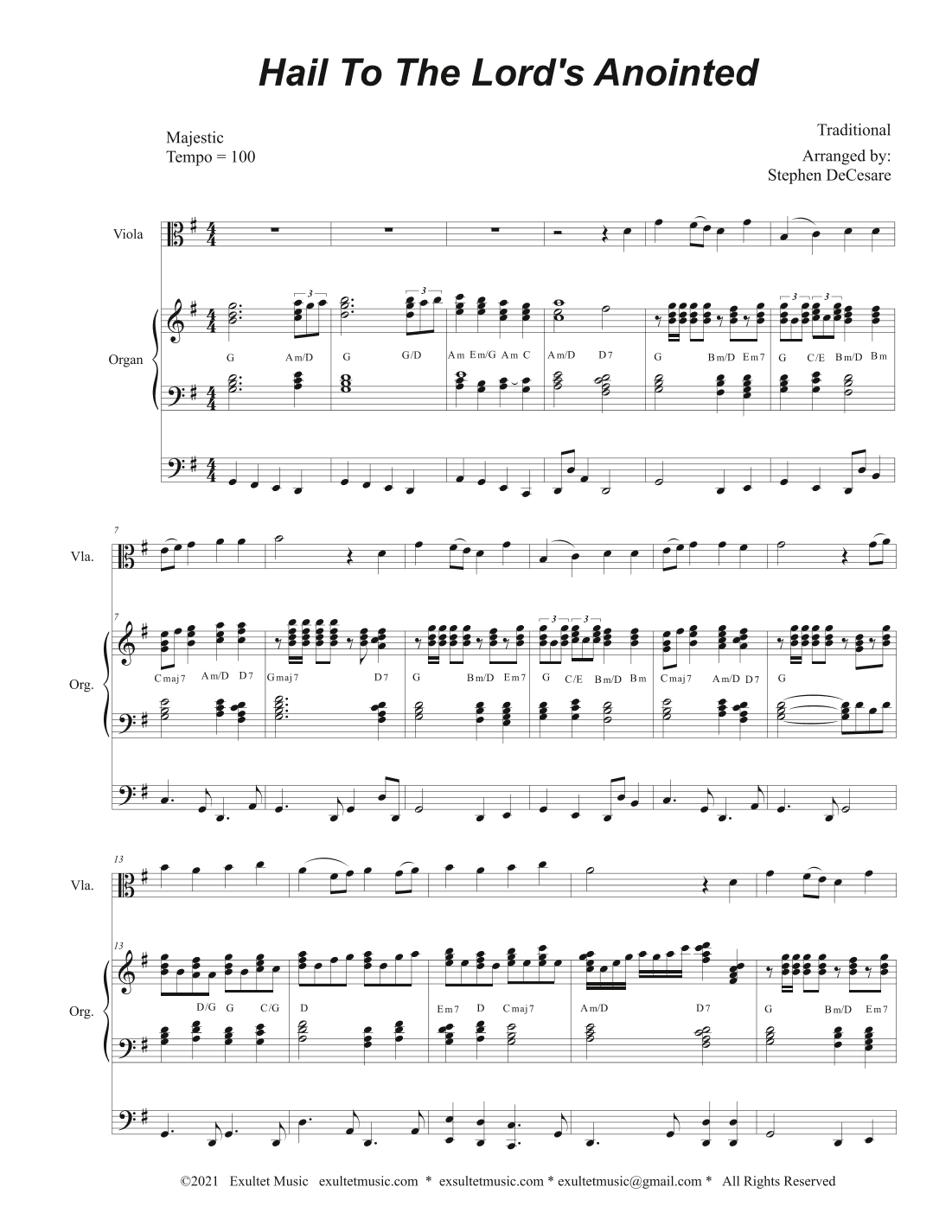 Hail To The Lord's Anointed (Viola solo) - Organ accompaniment) (arr. Stephen DeCesare)