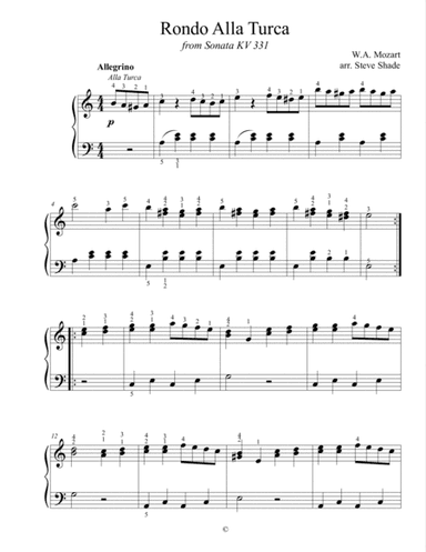 Rondo Alla Turca (Easy Piano) (arr. Steve Shade)