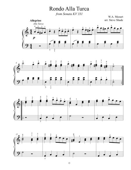 Rondo Alla Turca (Easy Piano) (arr. Steve Shade)