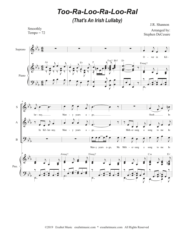 Too-Ra-Loo-Ra-Loo-Ral (That's an Irish Lullaby) (for SAB) (arr. Stephen DeCesare)