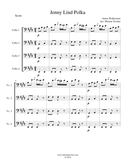 Jenny Lind Polka for Cello Quartet (arr. Miriam Troxler)