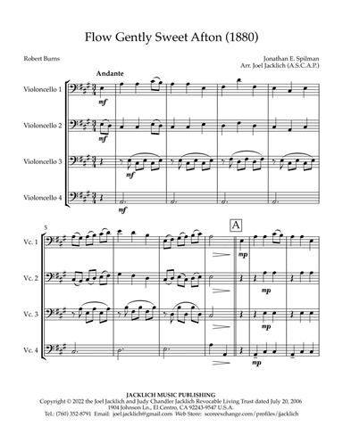 Flow Gently Sweet Afton (for Cello Quartet) (arr. Joel Jacklich (ASCAP))