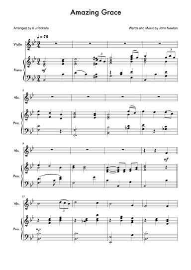 Amazing Grace - Violin (arr. K J Rickells)