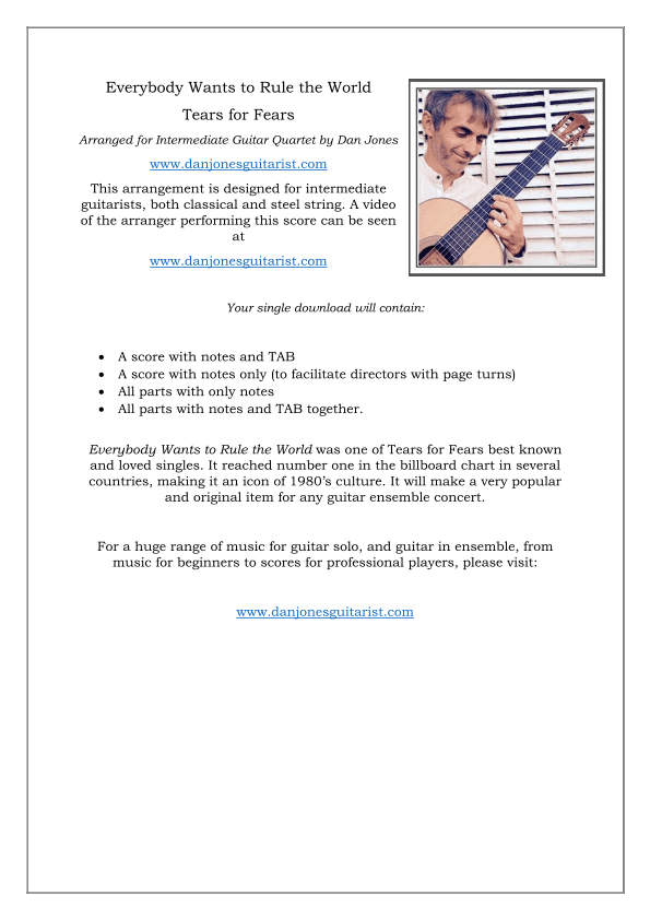 Everybody Wants To Rule The World (arr. Dan Jones www.danjonesguitarist.com)