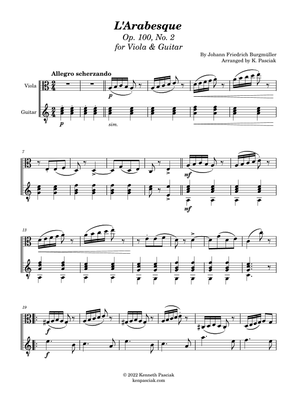 L'Arabesque (for Viola and Guitar) (arr. Kenneth Pasciak)