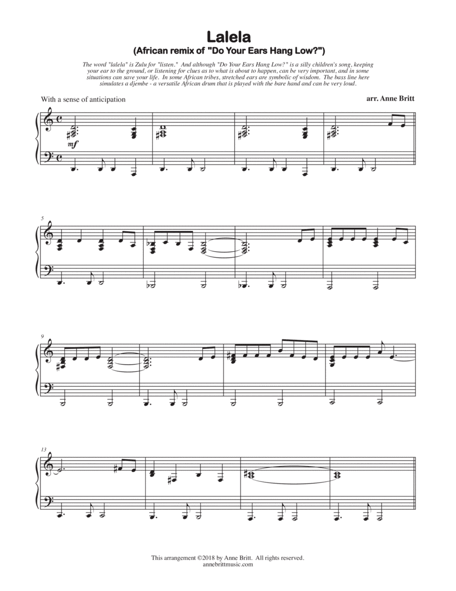 Lalela (African remix of "Do Your Ears Hang Low?") (arr. Anne Britt)