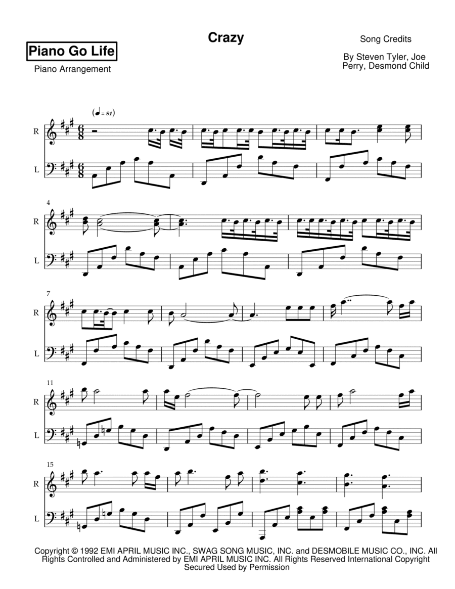 Crazy (arr. Piano Go Life)