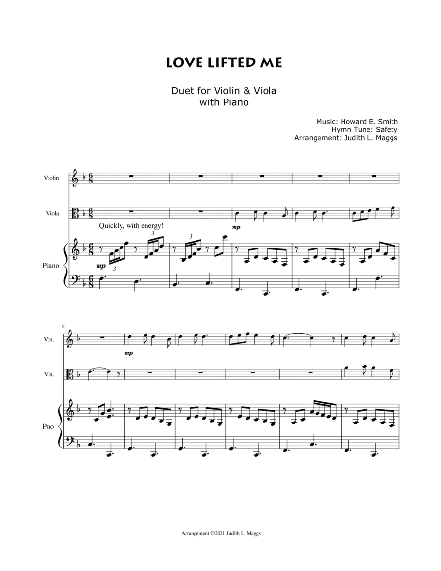 Love Lifted Me - for Violin/Viola duet with piano (arr. Judith L. Maggs)