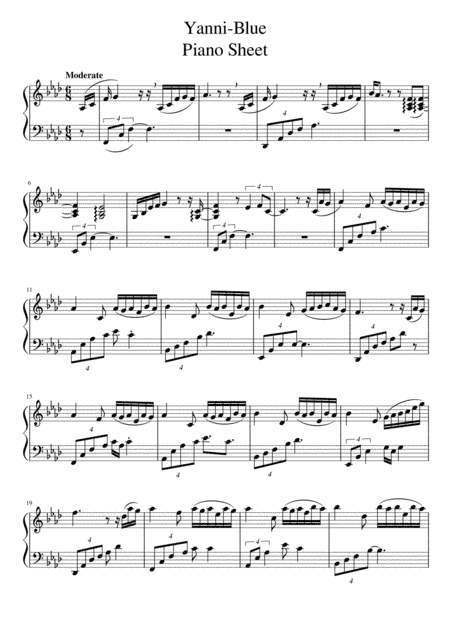 Yanni Blue- Piano Sheet (arr. Sarmad Kausar)