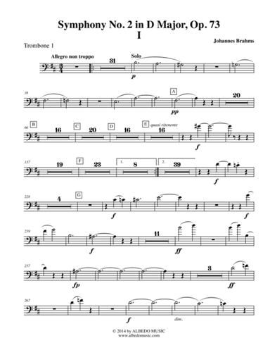 Brahms Symphony No. 2, Movement I - Trombone in Bass Clef 1 (Transposed Part), Op. 73 (arr. Doug Clyde)