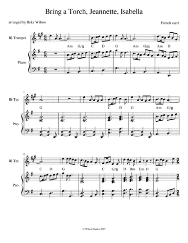 Bring a Torch, Jeannette, Isabella--trumpet solo (arr. Beka Wilson)