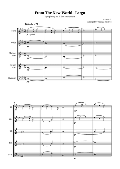 Largo (2nd movement of the Symphony no. 9 'From The New World') (arr. Rodrigo Faleiros)