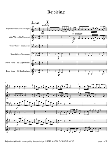 Rejoicing by Handel for Brass Quartet in Schools (arr. Joseph Judge)