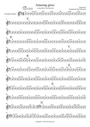 Amazing grace TRIO (piano/guitar, violin & soprano sax) (arr. David Kocijan)