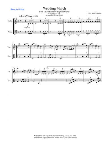 WEDDING MARCH, Violin and Viola Duo, Intermediate Level (arr. Sherry Lewis)