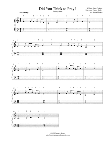 Did You Think to Pray? - for easy piano (arr. Samuel Stokes)