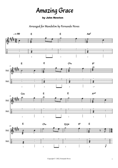Amazing Grace for Mandolim (arr. Fernando Neves)
