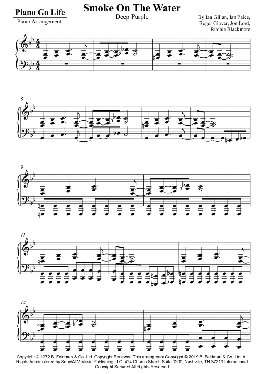 Smoke On The Water (arr. Piano Go Life)