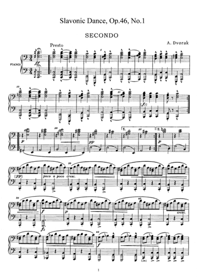 Dvorak Slavonic Dance, Op.46, No.1, for piano duet, PD881 (arr. Fukuhara)