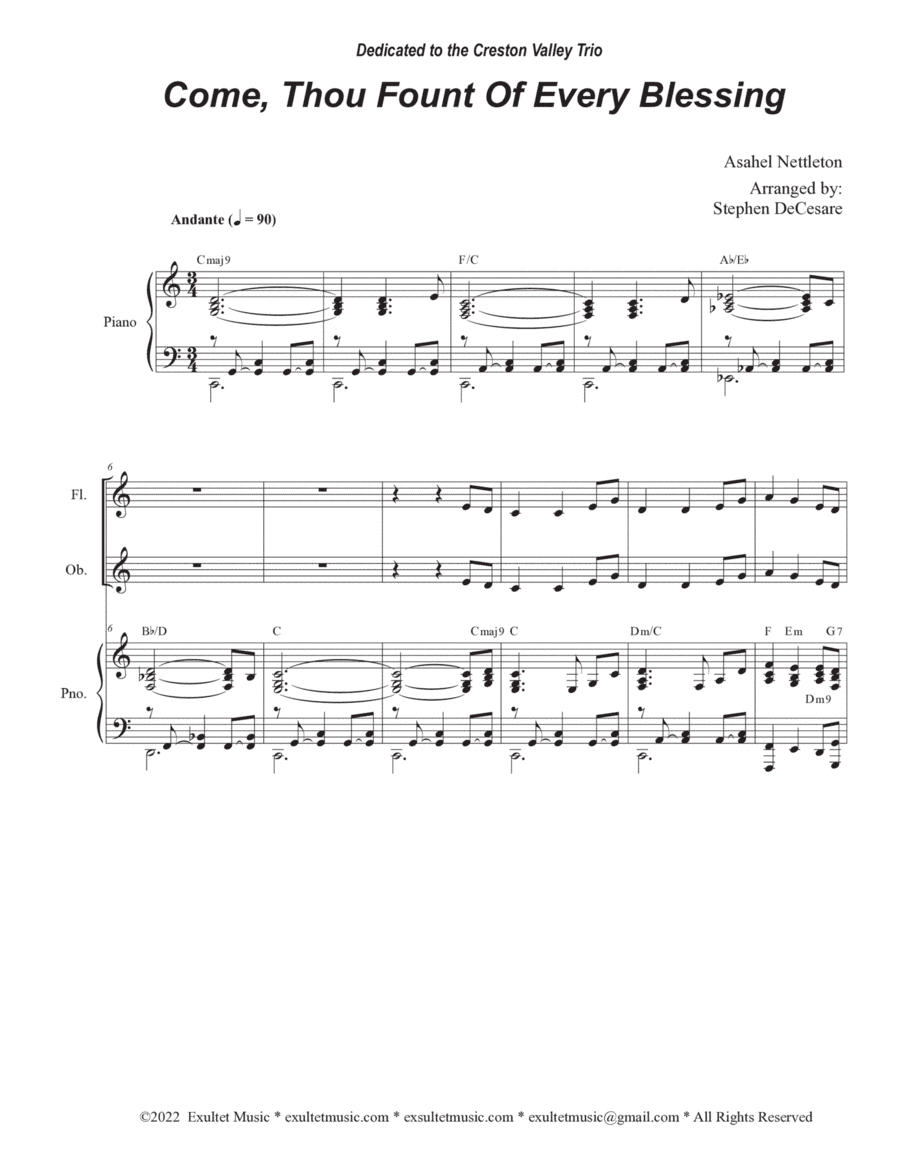 Come, Thou Fount Of Every Blessing (Woodwind Quartet and Piano) (arr. Stephen DeCesare)