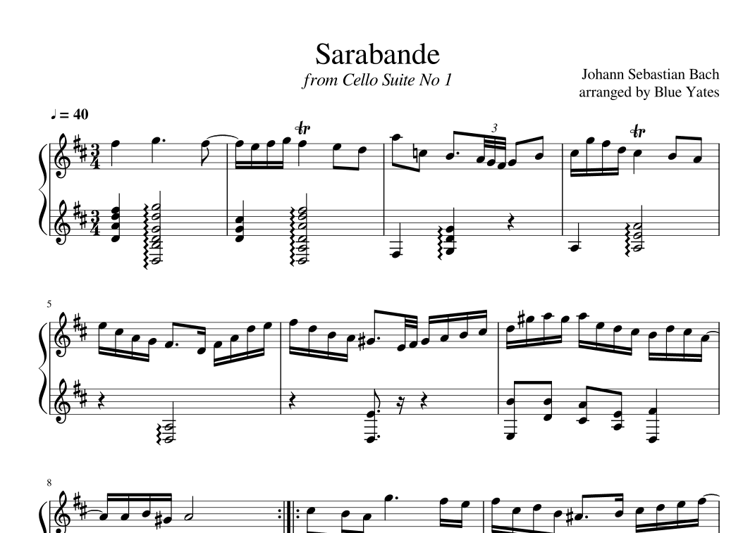 Sarabande from Cello Suite No. 1 (Johann Sebastian Bach) (arr. Blue Yates)