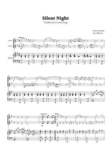 Silent Night for Violin Duet and Piano (arr. Rika K.)
