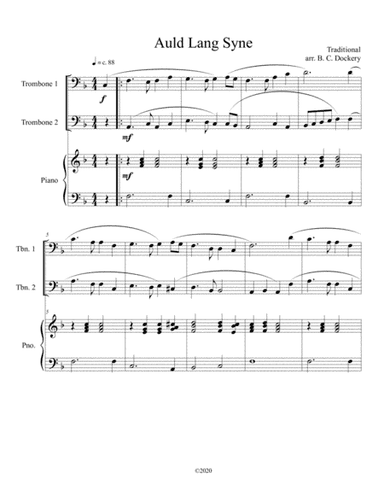 Auld Lang Syne (trombone duet) with optional piano accompaniment (arr. B. C. Dockery)